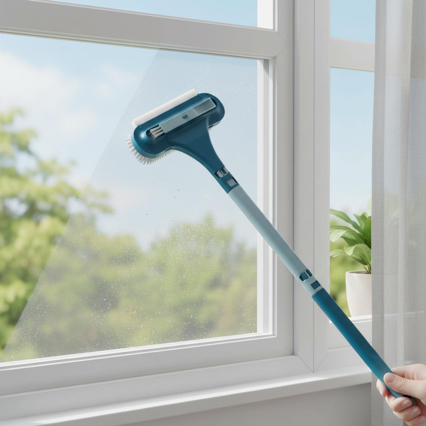 Double-Sided Window & Screen Cleaning Brush, 13-Inch PP Tool for Glass and Mesh, Integrated Wiper for Cleaning Results (1 Pack)