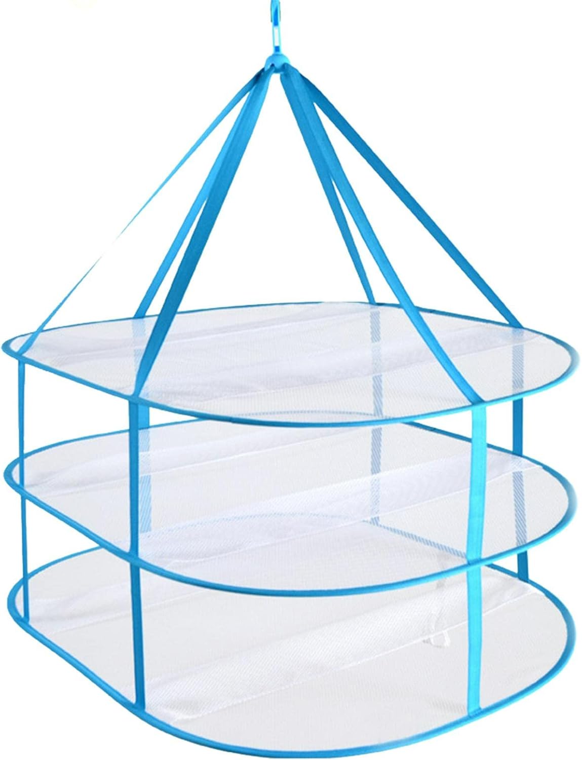3 Tiers Folding Drying Rack, Mesh Clothes Hanging Dryer, Portable Hanging Laundry Rack with Fixing Band, Lay Flat to Dry Mesh Clothes Hanger for T-Shirt,Swimsuit,Sweater,Delicates