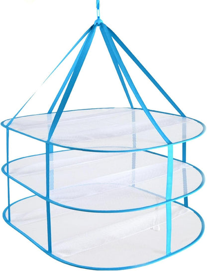 3 Tiers Folding Drying Rack, Mesh Clothes Hanging Dryer, Portable Hanging Laundry Rack with Fixing Band, Lay Flat to Dry Mesh Clothes Hanger for T-Shirt,Swimsuit,Sweater,Delicates