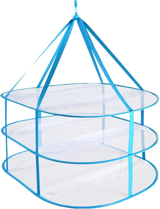 3 Tiers Folding Drying Rack, Mesh Clothes Hanging Dryer, Portable Hanging Laundry Rack with Fixing Band, Lay Flat to Dry Mesh Clothes Hanger for T-Shirt,Swimsuit,Sweater,Delicates