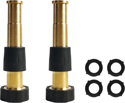 Hourleey Adjustable Twist Hose Nozzle, 4" Heavy-Duty Brass Hose Nozzle with 10 Garden Hose Rubber Washers, 2 Pack
