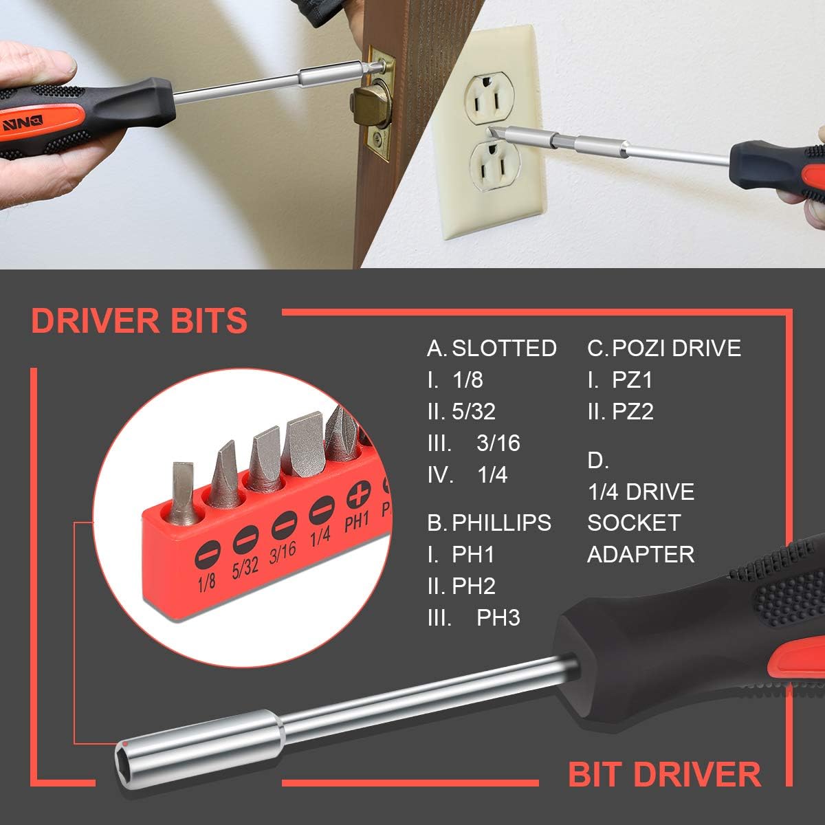 DNA MOTORING Red 46 PCs Home Tool Set Electonic Repair Precision Screwdriver Voltage Tester Hammer Plier DIY Kit (TOOLS-00011)
