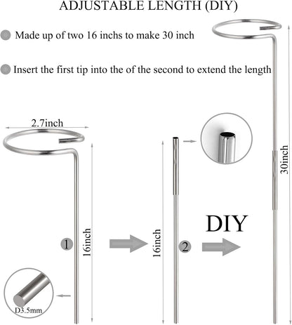 30 Inch Or 16 InchPlant Stakes for Flowers - 5 Pack (DIY), Stainless Steel Garden Tall Single Stem Support Stake Plant Cage Support Rings with Adjustable Height Fit Flowers, Plant Stable
