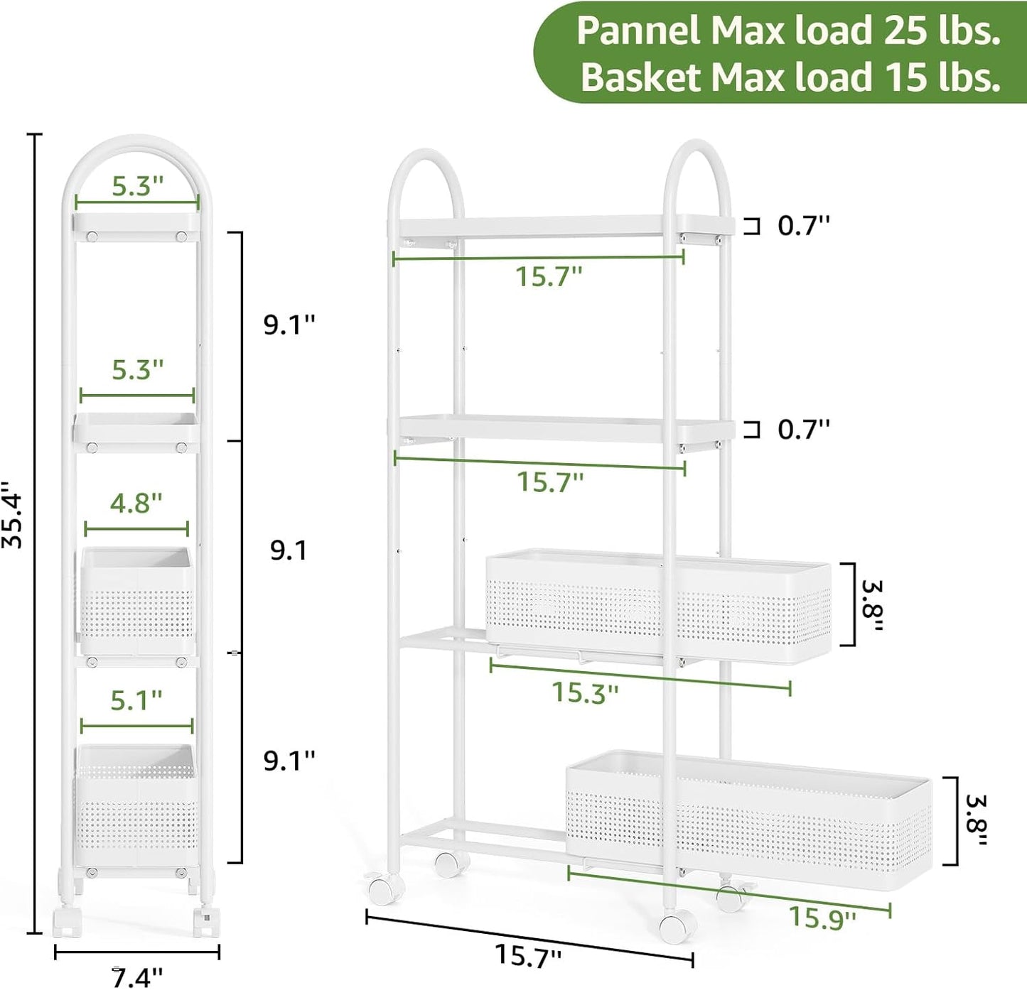 KINGRACK Slim Storage Cart with Drawer, 5-Tier Rolling Utility Cart on Wheels, Narrow Metal Cart for Space Save, Easy Assembly for Kitchen Cart, Craft Cart, Laundry, Bathroom, Nursery Organizer