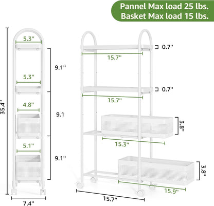 KINGRACK Slim Storage Cart with Drawer, 5-Tier Rolling Utility Cart on Wheels, Narrow Metal Cart for Space Save, Easy Assembly for Kitchen Cart, Craft Cart, Laundry, Bathroom, Nursery Organizer