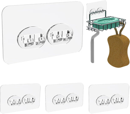 Shower Caddy Adhesive Replacement Stickers Sticker Shelf Basket Strips Suction Hooks Large Strong Hook for Bathroom Storage Corner Transparent Shelves Wall Mount (Transparent - 2 Packs)