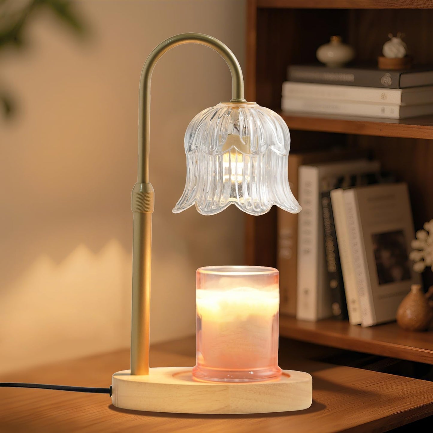 CRMILL Candle Warmer Lamp with Timer: Adjustable Dimmable Height Adjustable Warming - Flower Shape Wax Lamp Jar Candles No Flame Modern Home Decor Table Lights - Home Living Bedroom