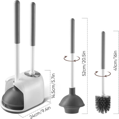 Eyliden Toilet Plunger and Brush Set, 2-in-1 Compact Holder | Unclogs Toilets, Deep Cleans Bowls, Nylon Bristles, Rubber Cup, Durable Plastic Caddy, Space-Saver, Bathroom Cleaning Tools