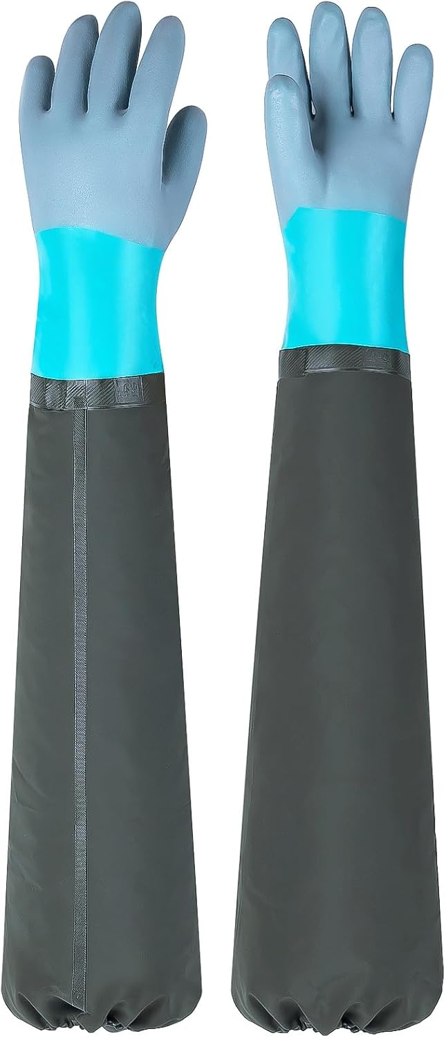 Full Arm Pond Gloves with Fleece lining Extra Long Waterproof Gloves for Pond Cleaning Care/Machinery Industry 30-inch
