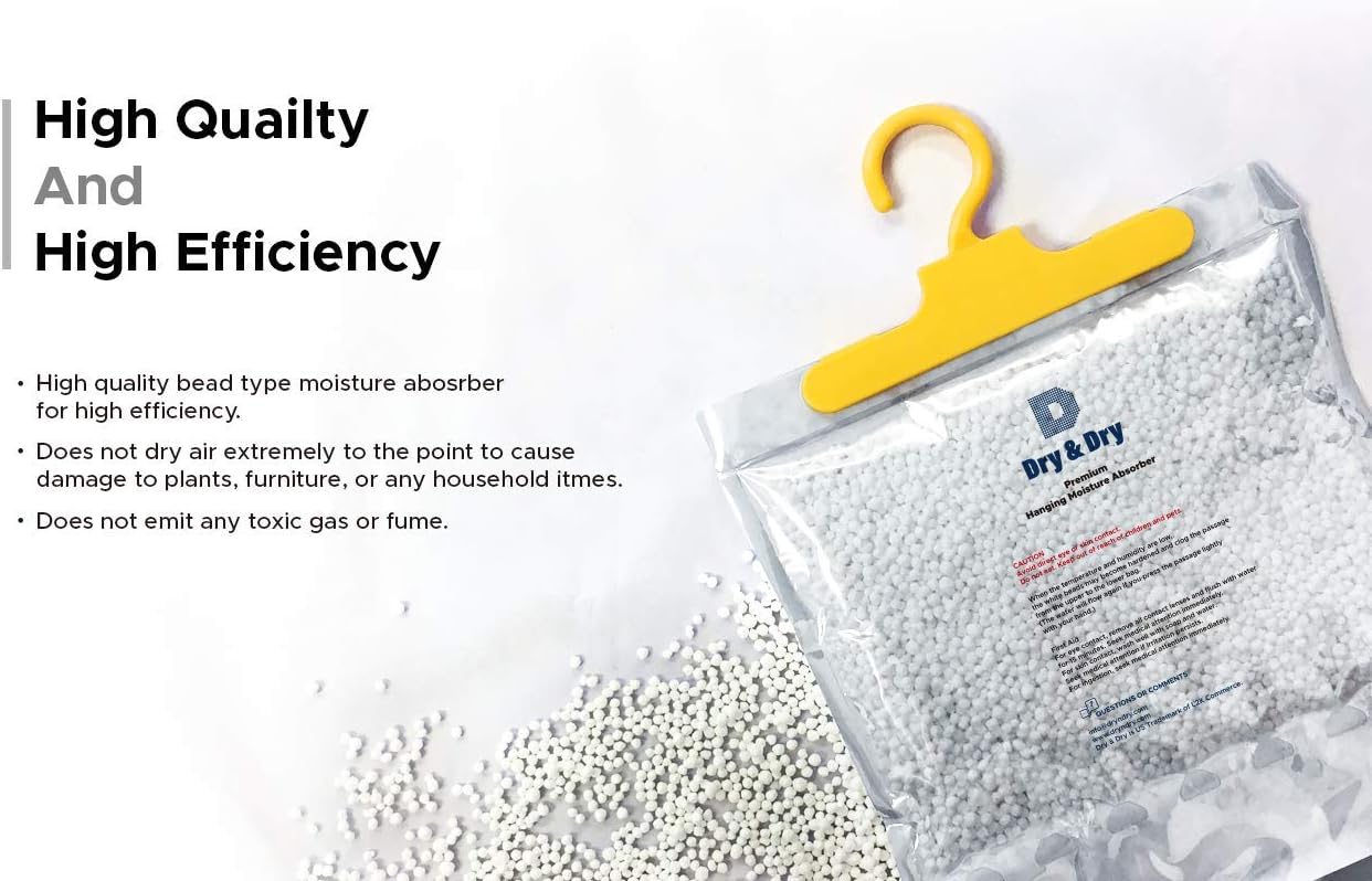 Dry & Dry 2 Packs [Net 14 Oz/Pack] Premium Hanging Moisture Absorber to Control Excess Moisture for Basements, Closets, Bathrooms, Laundry Rooms. - Ultra Strong Moisture Absorber