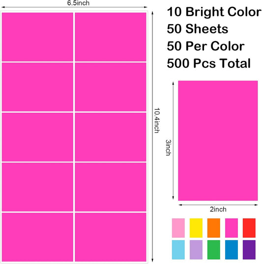 Dunzoom 1000 Pieces Back to School Colored Labels Stickers 3 x 2 Inch Rectangular Blank Name Tag Large Color Coding Labels in 10 Assorted Colors Self Adhesive Colored Stickers