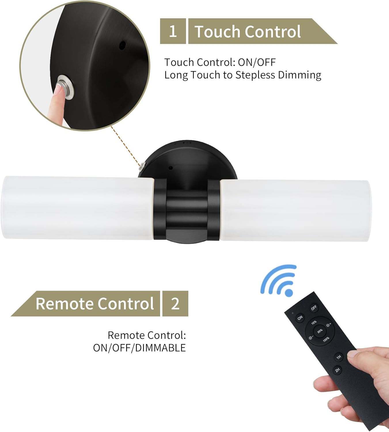 Battery Operated Wall Sconce Set of 2, 10000mAh Rechargeable Wireless Wall Lights Remote Control, Cordless Timer Dimmable Glass Wall Lamps for Living Room Bedside Entryway Emergency Gold 16.5 Inch