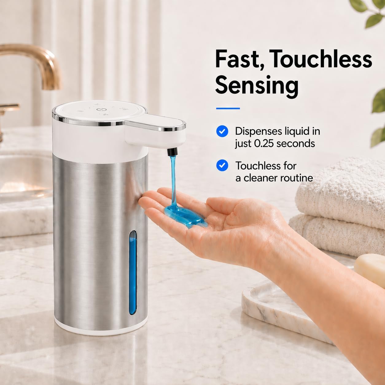 Automatic Foaming Soap Dispenser Touchless, 304 Stainless Steel Hand Soap Dispenser, USB Rechargeable, 4 Adjustable Levels, 13.5 oz (400 ml), for Kitchen & Bathroom (Black, Foam)