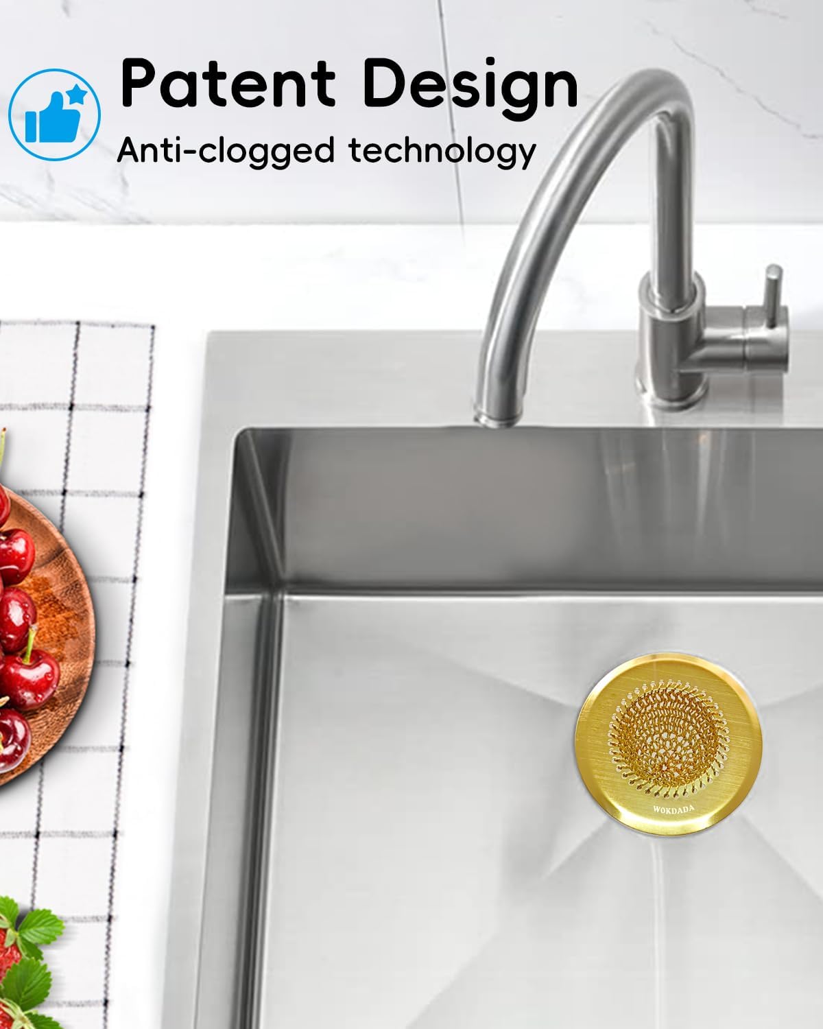 Revolutionary Kitchen Sink Drain Strainer/Patented Reversible Chain Mesh, Effortless Cleaning & Debris Catcher, Large Capacity, Anti-Clog, 304 Stainless Steel & Rust-Proof/Handmade