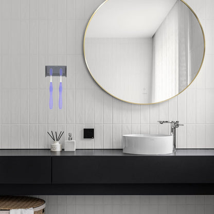 5 Slots Toothbrush Holder Wall Mount with Cover, Self Adhesive Toothbrushes Storage Organizer Perfect for Dorm Bathrooms and Shower, Holds 5 Toothbrushes. (White)