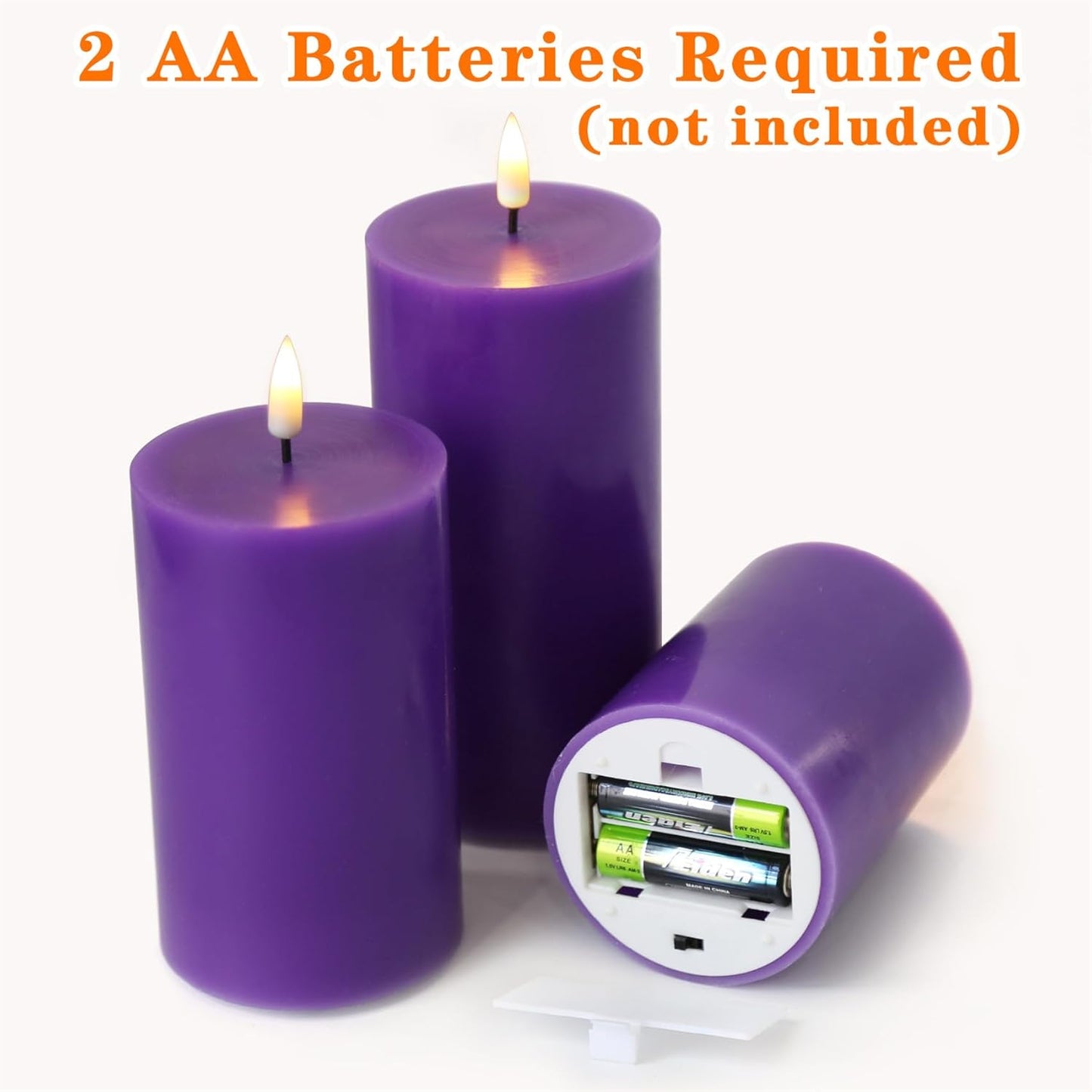 Black Flameless Pillar Candles with Remote, Flickering LED Wax Candles Battery Operated Set of 3
