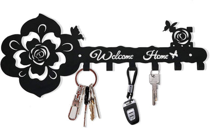 Deveosa Key Hooks Holder for Wall Decorative - Small Black Entryway Welcome Home Sign Key Hanging Hangers Wall Mounted Racks