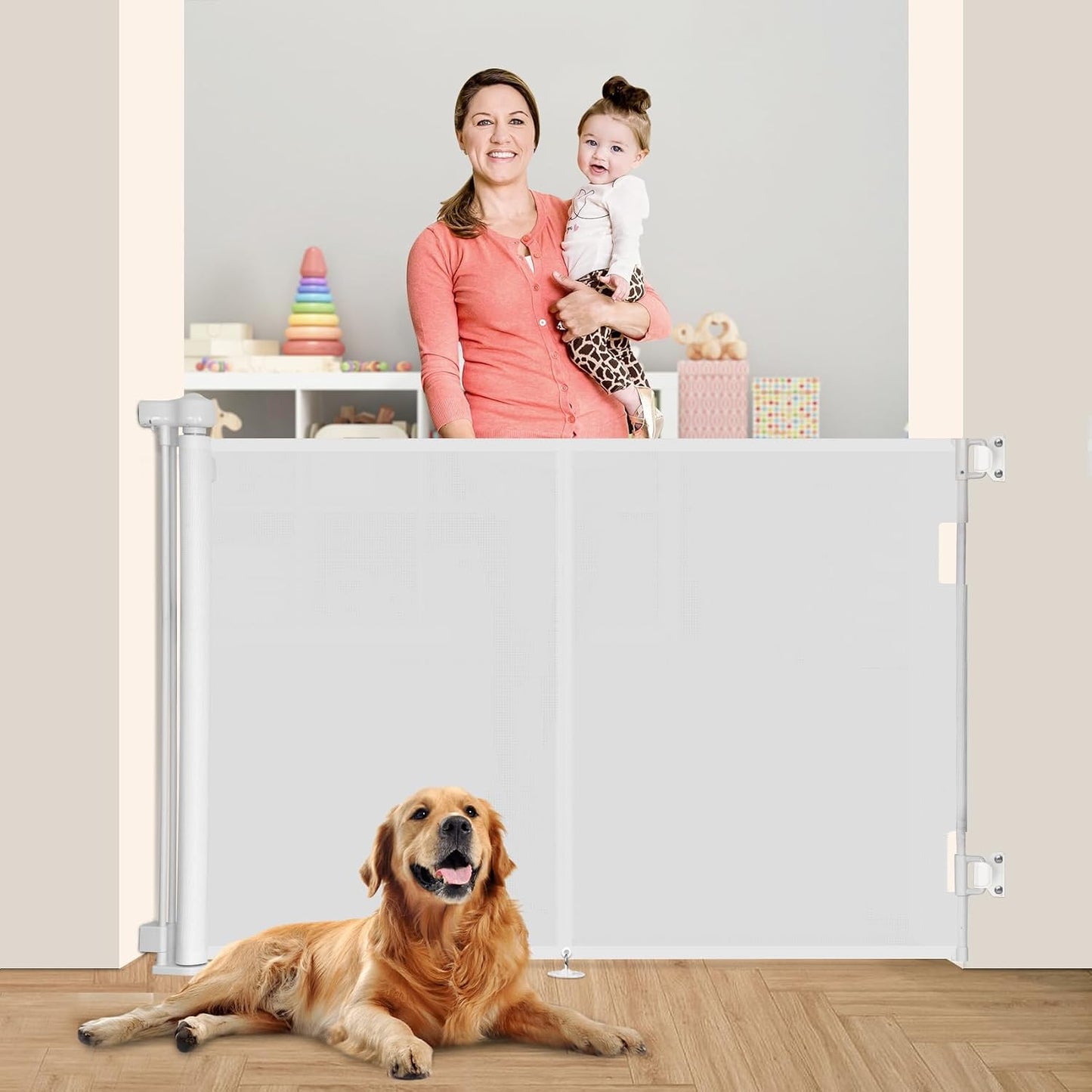 Miumoon 71 inch Retractable Baby Gates 42 inch Tall, Retractable Gate with Reinforced Strip Design to Prevent Crawling Through, 6 FT Retractable Dog Gate for Stairs, Doorways, Hallways, Indoor/Outdoor