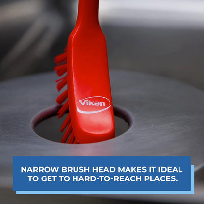 Vikan - Fine Dish Brush - Heavy-Duty, Narrow, Slip-Resistant Cleaning Brush, Polypropylene, Polyester Bristle, 11 Inch, Red, (42874)