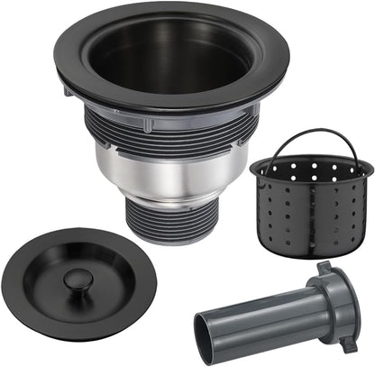POPFLY 3-1/2 Inch Sink Drain Assembly Brushed 304 Stainless Steel Removable Deep Strainer Basket, Rust-Proof & Easy Install with Sealing Lid＆Tailpiece, for Home/Bathroom/Commercial Sinks