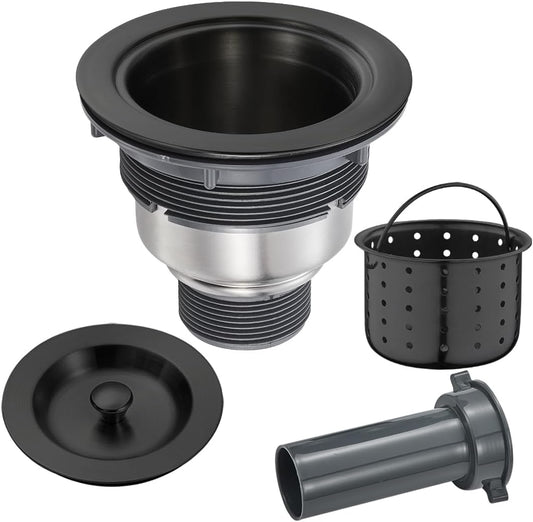POPFLY 3-1/2 Inch Sink Drain Assembly Brushed 304 Stainless Steel Removable Deep Strainer Basket, Rust-Proof & Easy Install with Sealing Lid＆Tailpiece, for Home/Bathroom/Commercial Sinks