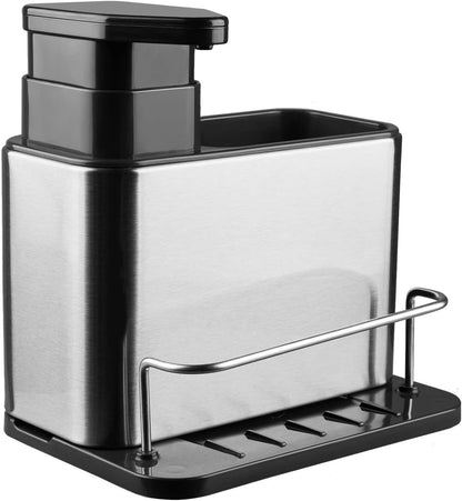 RedCall Soap Dispenser for Kitchen Sink, 3-in-1 Sponge Holder for Kitchen Sink Caddy, Stainless Steel Kitchen Sink Organizer Tray Drainer Rack, Rustproof Dish Soap Dispenser Brush Holder Countertop