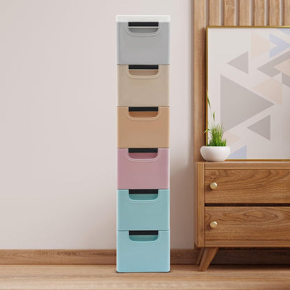 6 Drawers Narrow Storage Cabinet, Slim Rolling Cabinet with Wheels 77.16lbs Loading Capacity, Mobile Utility Cart with Drawers for Small Spaces Living Room Bedroom Office 15.7x7.9x39.4in (Multicolor)