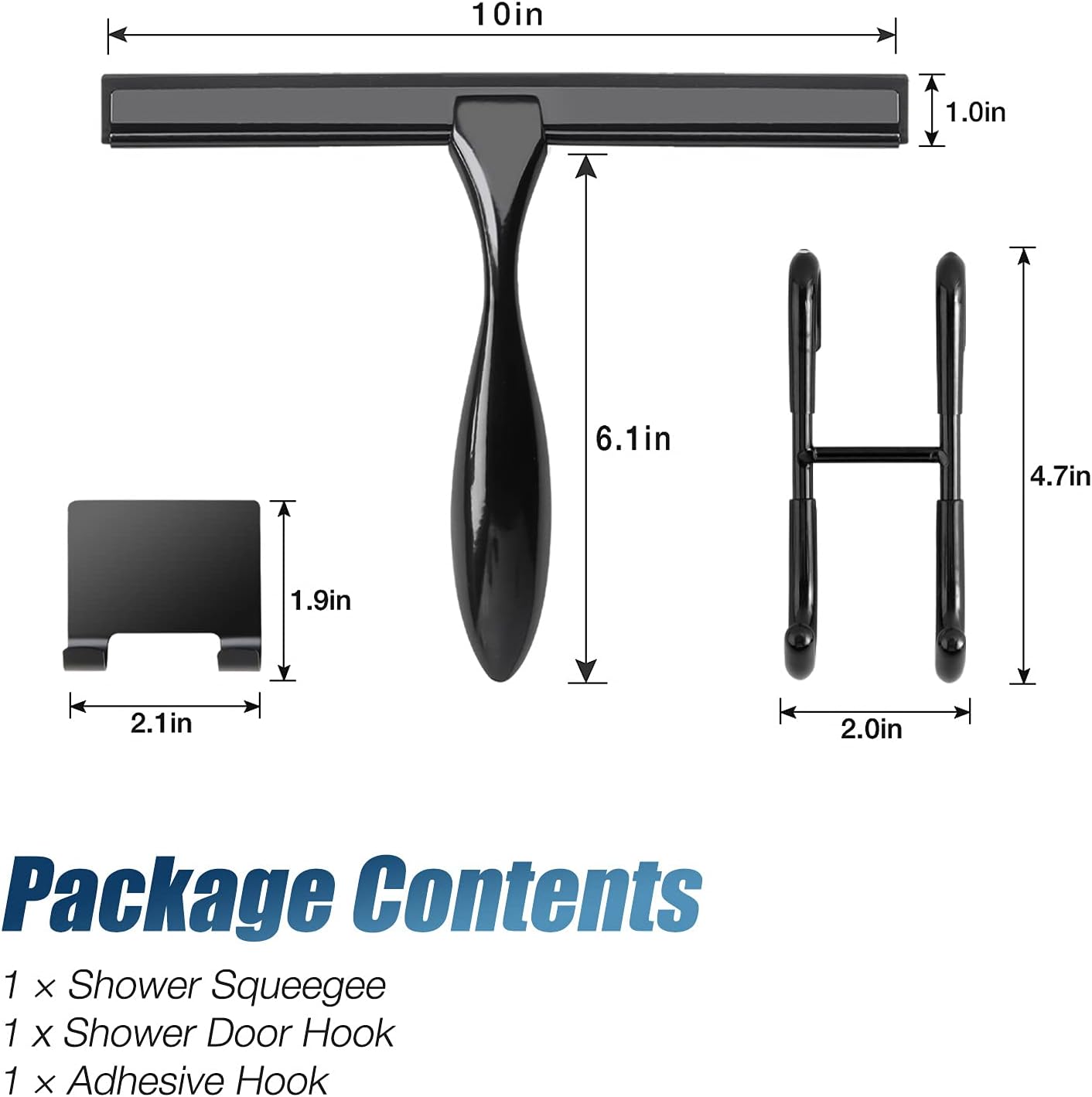 Simtive 14-Inch Shower Squeegee Set, Includes Shower Door Hook and Adhesive Hook, Squeegee for Shower Doors, Mirror and Window, Silver