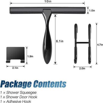 Simtive 14-Inch Shower Squeegee Set, Includes Shower Door Hook and Adhesive Hook, Squeegee for Shower Doors, Mirror and Window, Silver