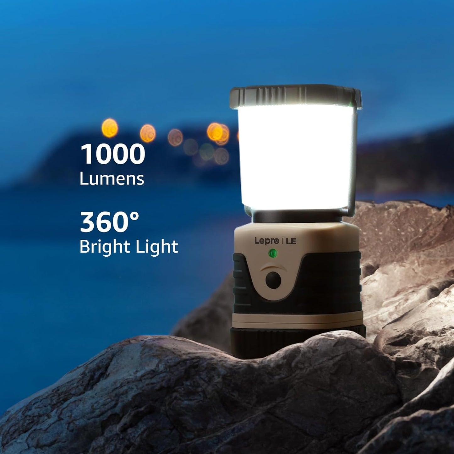 Lepro 1000LM LED Camping Lantern Rechargeable, 4400mAh Green Tent Light with 4 Light Modes, Waterproof Lantern Flashlight for Hurricane Emergency, Camping Essentials, USB Cable Included