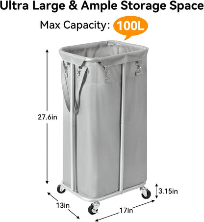 WOWLIVE Laundry Hamper with Wheels 260L Rolling Laundry Basket 3 Section Organizer Laundry Cart with Steel Frame and Removable Bags Large Dirty Clothes Hamper Dorm Room Storage for Bedroom