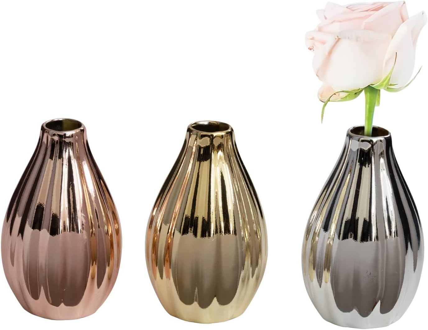 Royal Imports Ceramic Bud Vase, Small Single Stem Flower or Rose Centerpiece, Mini Decorative Floral Holder, Rustic Farmhouse Home Decor, Kitchen, Fireplace, Shelf - White - Set of 3