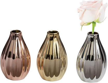 Royal Imports Ceramic Bud Vase, Small Single Stem Flower or Rose Centerpiece, Mini Decorative Floral Holder, Rustic Farmhouse Home Decor, Kitchen, Fireplace, Shelf - White - Set of 3