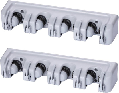 TOGU Mop and Broom Holder Wall Mounted 3 Position Storage Rack with 4 Retractable Hooks Holds up to 7 Tools Utility Weatherproof Holder for Garage Storage Systems Broom Organizer,Gray