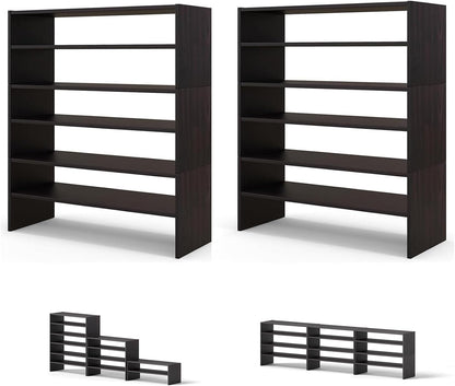 Giantex 3-in-1 Vertical Shoe Rack, 6-Tier Free Standing Shoe Storage Organizer w/Stackable Design for 18 Pairs, 31 Inch Wide Wood Shoe Shelf for Closet, Entryway, Living Room, Office, Brown