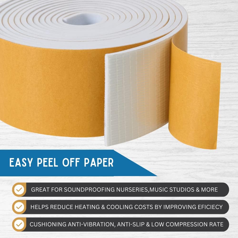 High Density Foam Weather Stripping Door Seal Strip Insulation Tape Roll for Insulating Door Frame, Window, Air Conditioner | Self Adhesive Sealing Weatherstrip (4 in x 1/4 in x 10 Ft, Black)