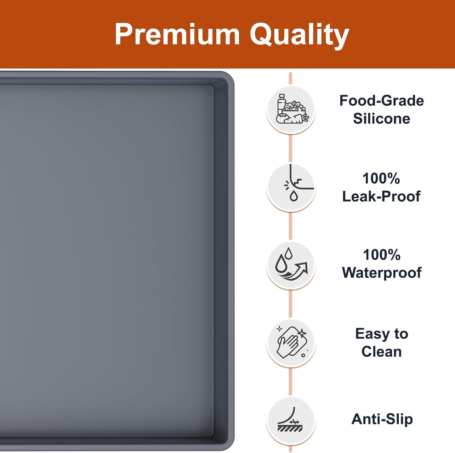 ukeetap Extra Thick Silicone Mat Waterproof with Raised Edge 19” x 12”, BPA Free Non-Slip Dog & Cat Food Mat, Feeding Mat for Food and Water Bowls, Spill Proof Mat to Protect Floors, Black