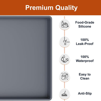 ukeetap Extra Thick Silicone Mat Waterproof with Raised Edge 19” x 12”, BPA Free Non-Slip Dog & Cat Food Mat, Feeding Mat for Food and Water Bowls, Spill Proof Mat to Protect Floors, Black