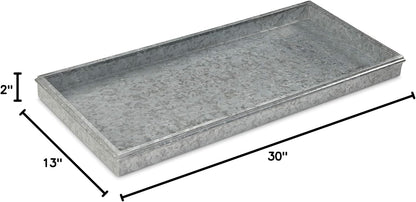 Good Directions Medium Boot Tray, Double Circles Multi-Purpose All Weather Decorative Tray, Shoes, Plants, Pet Bowls, 30x13x2 Inch, Dark Zinc Gray Steel