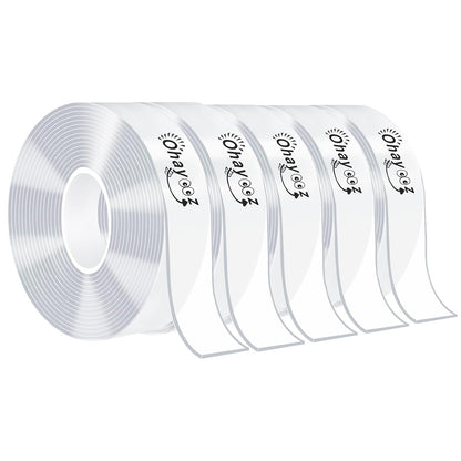 Ohayooz® Extra Strong Double Sided Tape Heavy Duty Removable 10FT, Clear Sticky Nano Adhesive Wall Tape for Hanging Picture, Poster, Carpet, Photo Deco