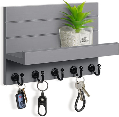 HONJIN Key Holder for Wall: Easy Installation Mail Organizer Wall Mount Hanging Key Rack for Kitchen and Entryway Decor with 5 Sturdy Key Hooks (White)
