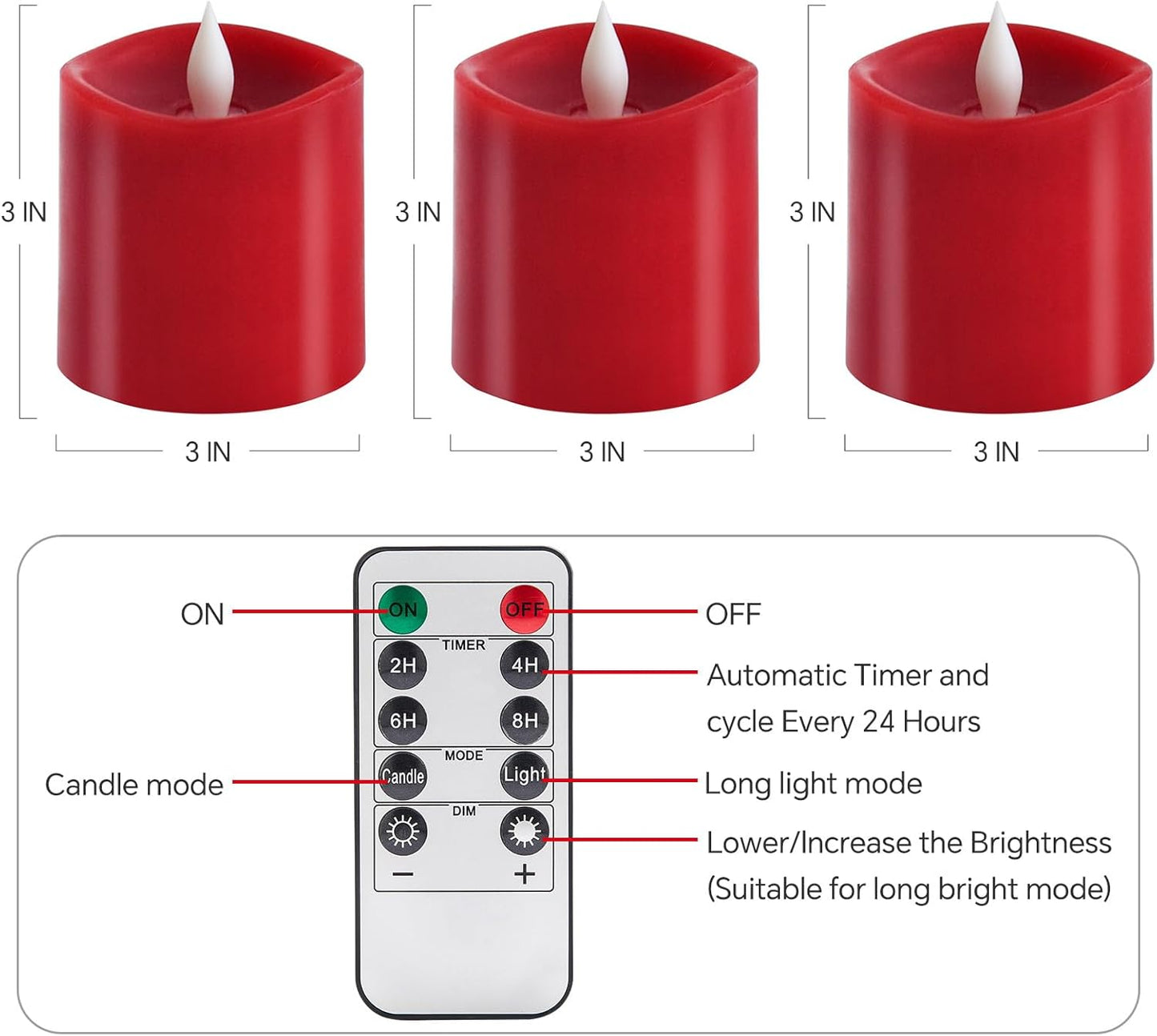 3x4 Flickering Flameless Candles Set of 3,Real Wax Pillar LED Candles,with Timer,4 inch Flameless Candles with Remote,for Party Wedding Holiday Home Decor,Ivory