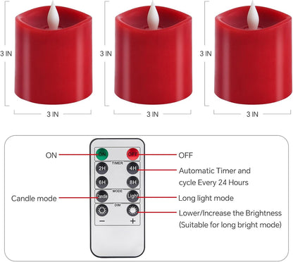 3x4 Flickering Flameless Candles Set of 3,Real Wax Pillar LED Candles,with Timer,4 inch Flameless Candles with Remote,for Party Wedding Holiday Home Decor,Ivory