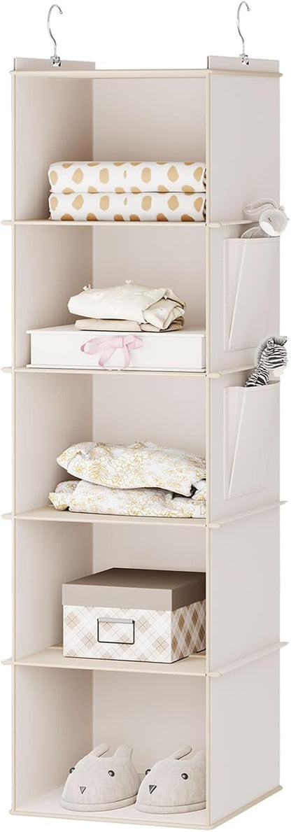 YOUDENOVA Hanging Closet Organizer, 4-Shelf Closet Hanging Storage Shelves, Grey
