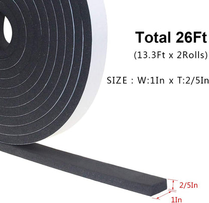 Weather Stripping Door Seal Strip for Doors and Windows, 1In x 1/8In x 33Ft x 2 Roll Foam Insulation Tape Self Adhesive,Sound Proof,Weatherstrip,Pipe Cooling, Air Conditioning Seal Strip - Colors A