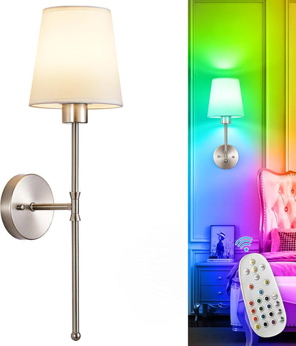 Depuley Battery Operated Wall Sconce: Set of 2 Wireless Wall Lights with 10000mAh Dimmable Bulbs and Remote for Bedroom - Rechargeable 15 Colors Gold Wall Lamp for Living Room Hallway