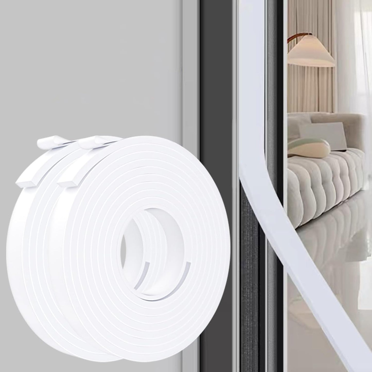 Weather Stripping Door Seal White,1/2Inch Wide X 1/4 Inch Thick,Air Conditioner Window Seal,Self Adhesive Foam Tape High Density Foam Sealing Strip,Soundproof Foam Tape Roll,Total 16.4 Feet Long