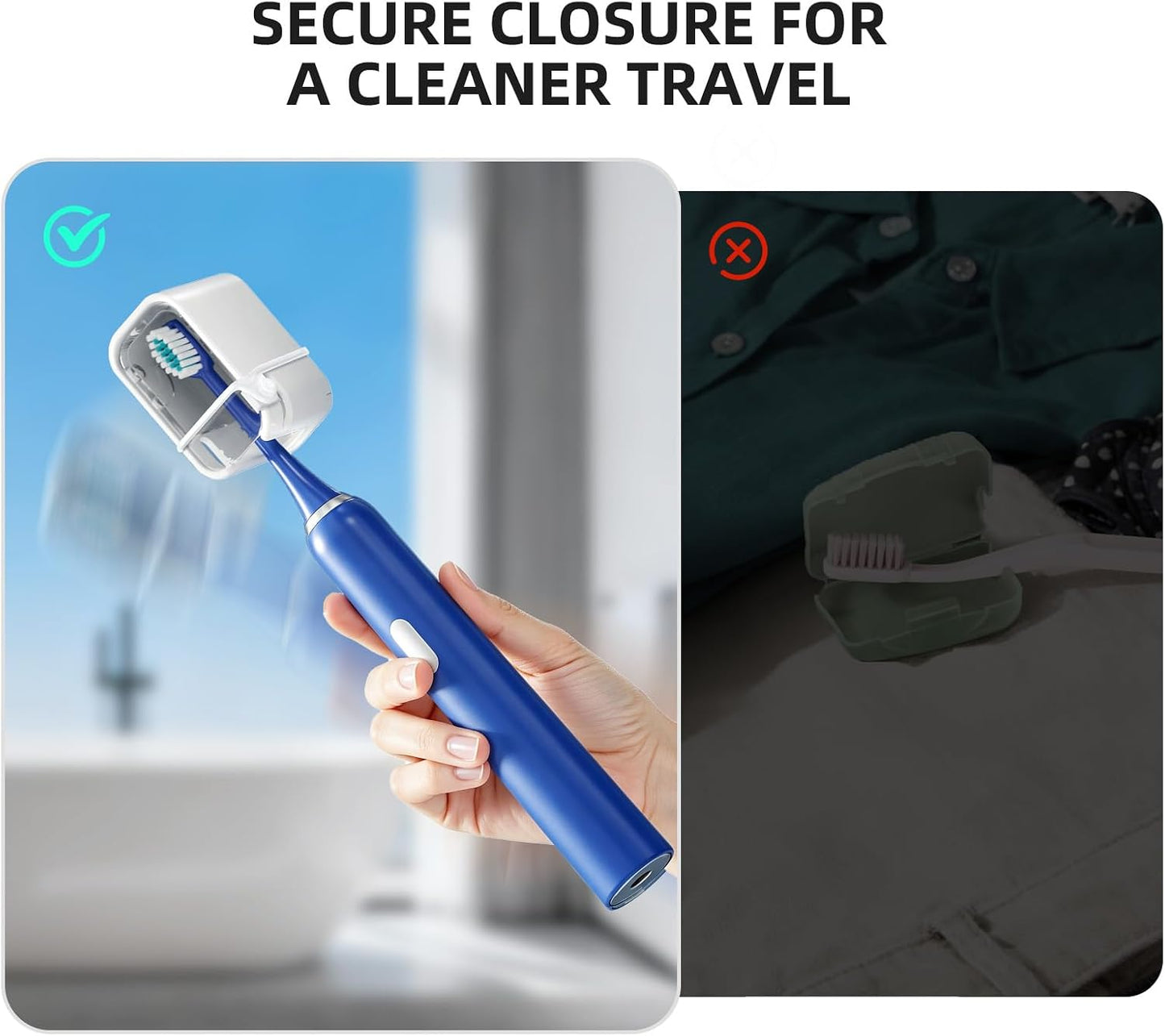 Travel Toothbrush Cover 2PCS,【Innovative Band Design】 Stay Closed Electric Toothbrush Covers Caps, Toothbrush Head Cover for Travel, Camping,Bathroom, Business