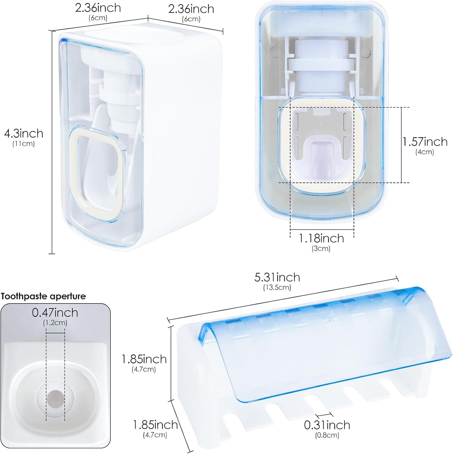 5 Slots Wall Mount Toothbrush Holder with Cover, Self Adhesive Toothbrush Storage Organizer for Shower, Toothbrush Hanger with Automatic Toothpaste Squeezer Dispenser