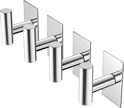 VAEHOLD Wall Towel Hooks, Heavy Duty Sticky Holder Waterproof Towel Hooks for Hanging Coat, Clothes, Closet Hook Wall Mount for Kitchen (Silver, 4 Pack)